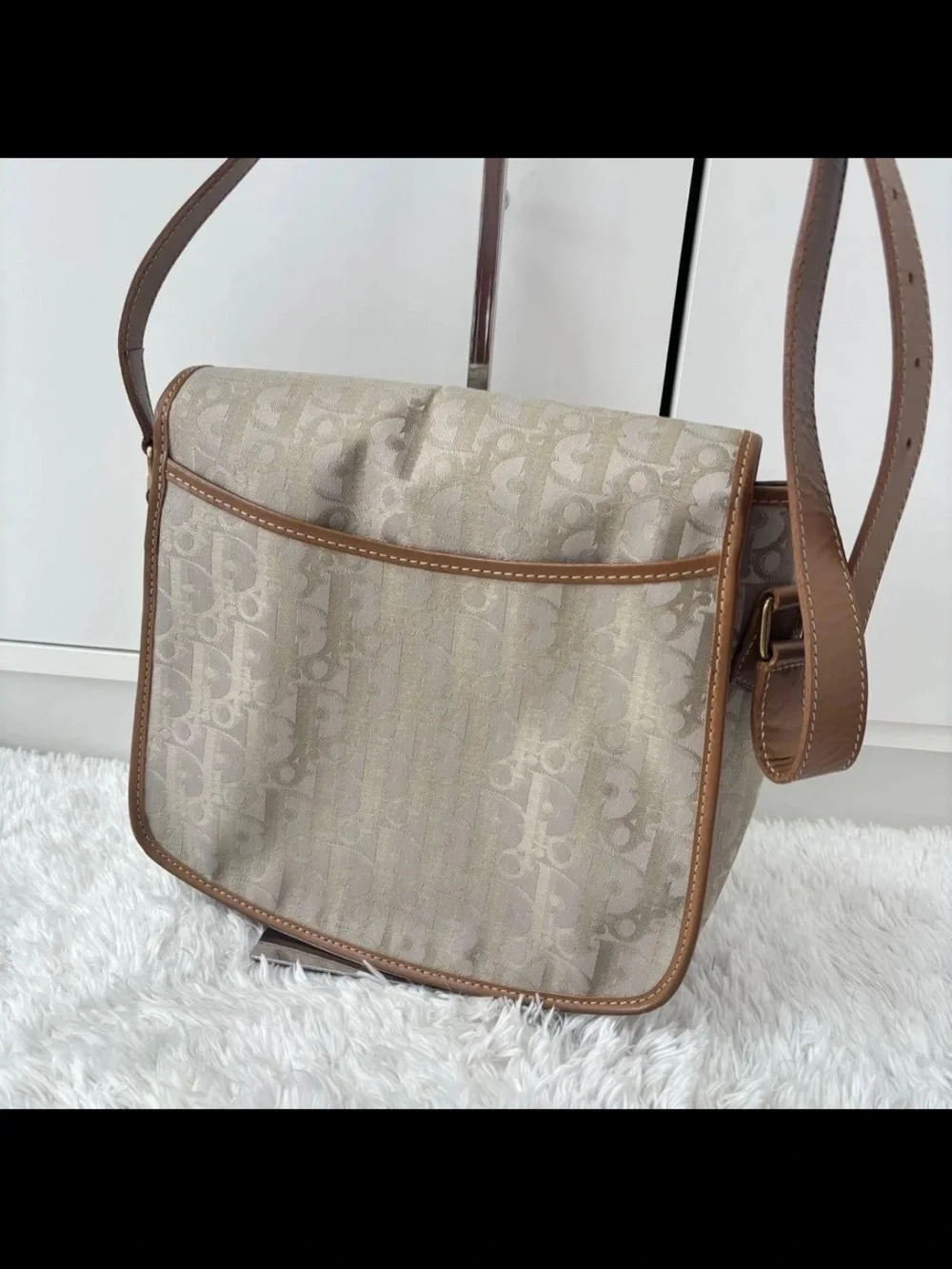 Dior Beige Monogram Crossbody with Brown Trim